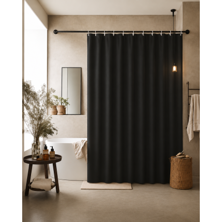 RIDEAU DE DOUCHE EN PLASTIQUE AVEC 12 ANNEAUX 180X200CM