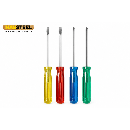 BRICO SET DE 4 TOURNEVIS PLATS ET CRUCIFORMES 4 COULEURS ASSORTIES